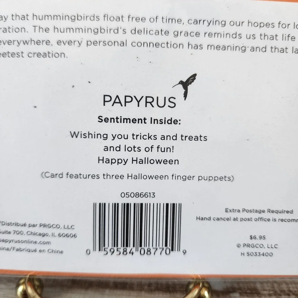 Papyrus Halloween Card with 3 Felt Finger Puppets Owl Ghost Cat Jack-O-Lantern
